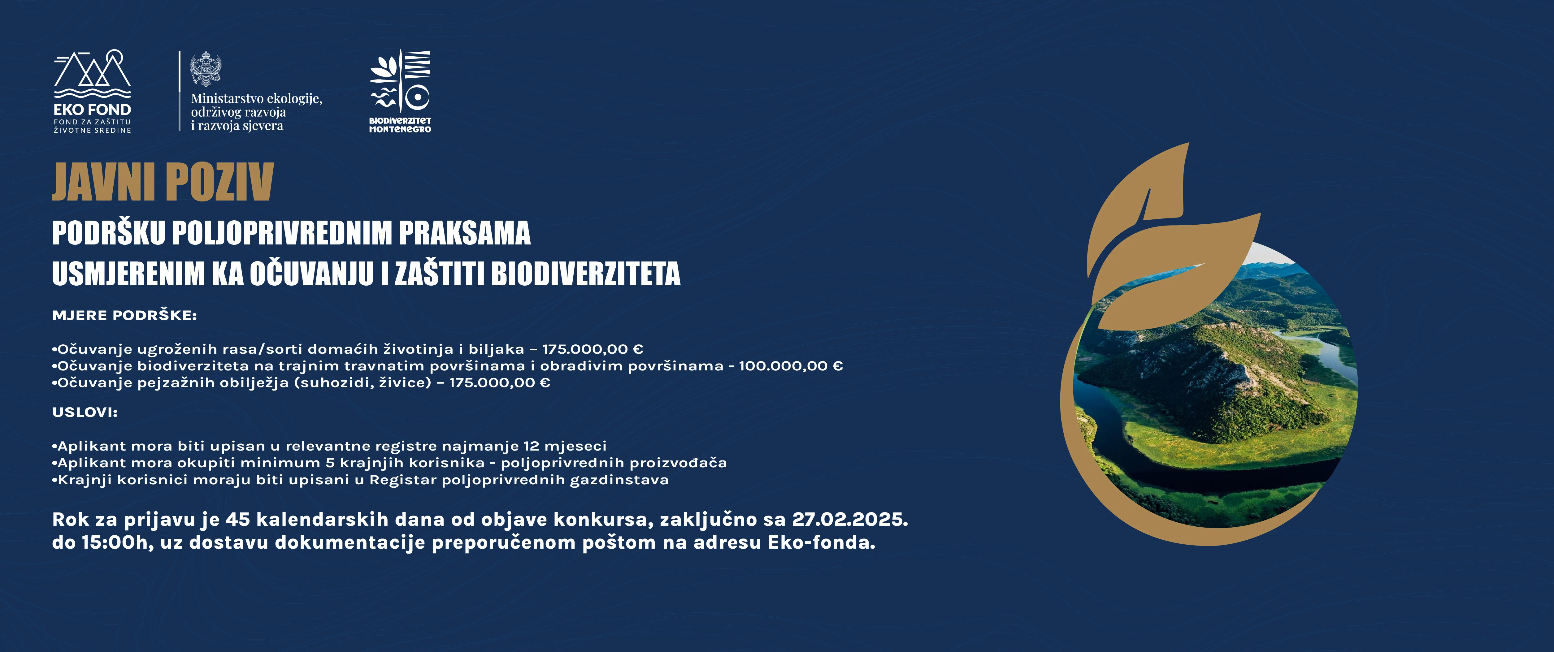 Javni poziv za podršku poljoprivrednim praksama usmjerenim ka očuvanju i zaštiti biodiverziteta