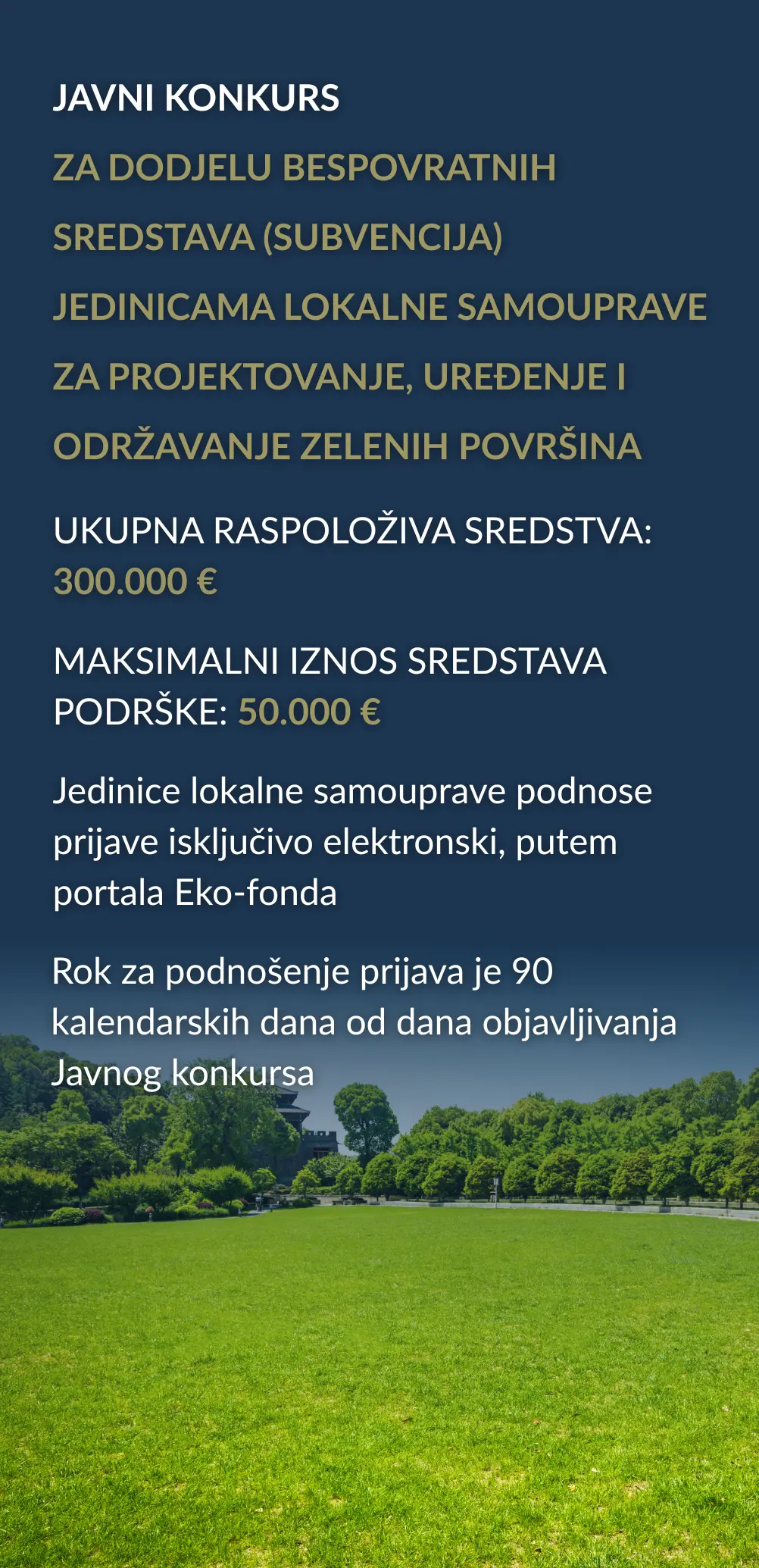 javni konkurs za projektovanje, uređenje i održavanje zelenih površina